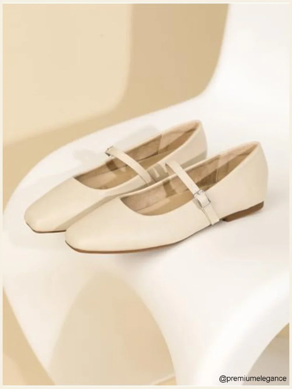 Women's Square Toe Mary Jane Ballet Flats Adjustable Strap Soft Faux Leather
